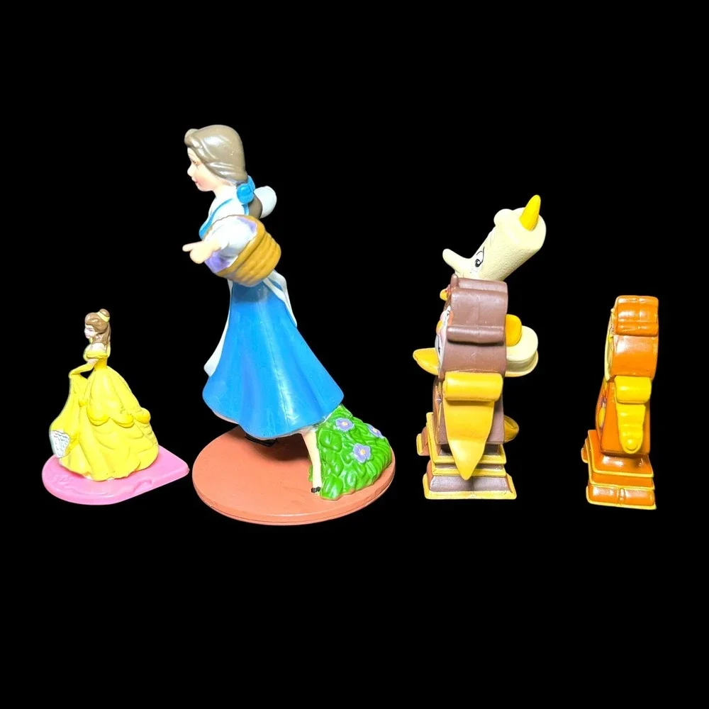 Disney Beauty And The Beast Figures Belle Cogsworth Lumiere Cake Topper Lot Of 4